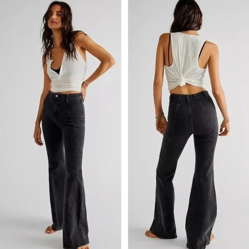 Free People We The Free Florence Flare Jeans High Rise Size 32 Stretch Cotton - Picture 3 of 16